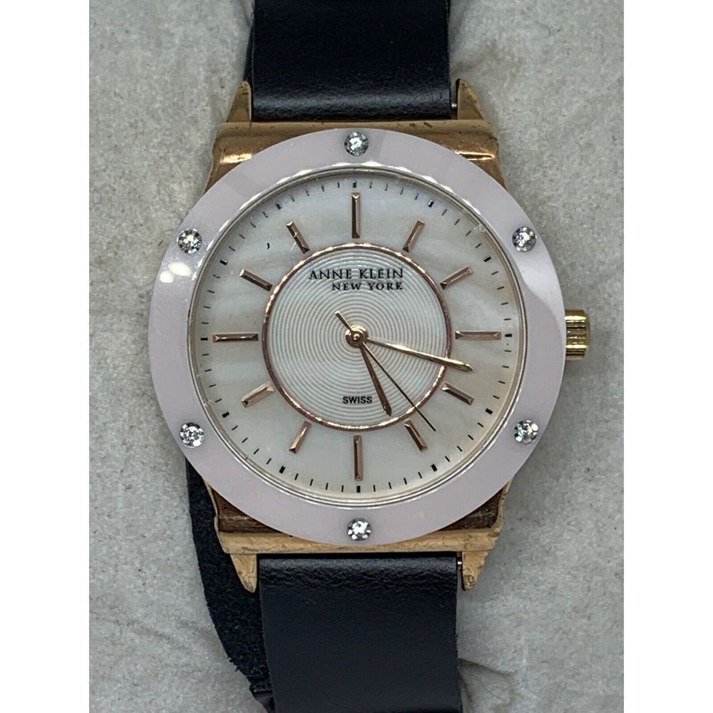 Anne Klein 763S/2 Women's Cream Dial Black Leather Analog Quartz Watch Ee236